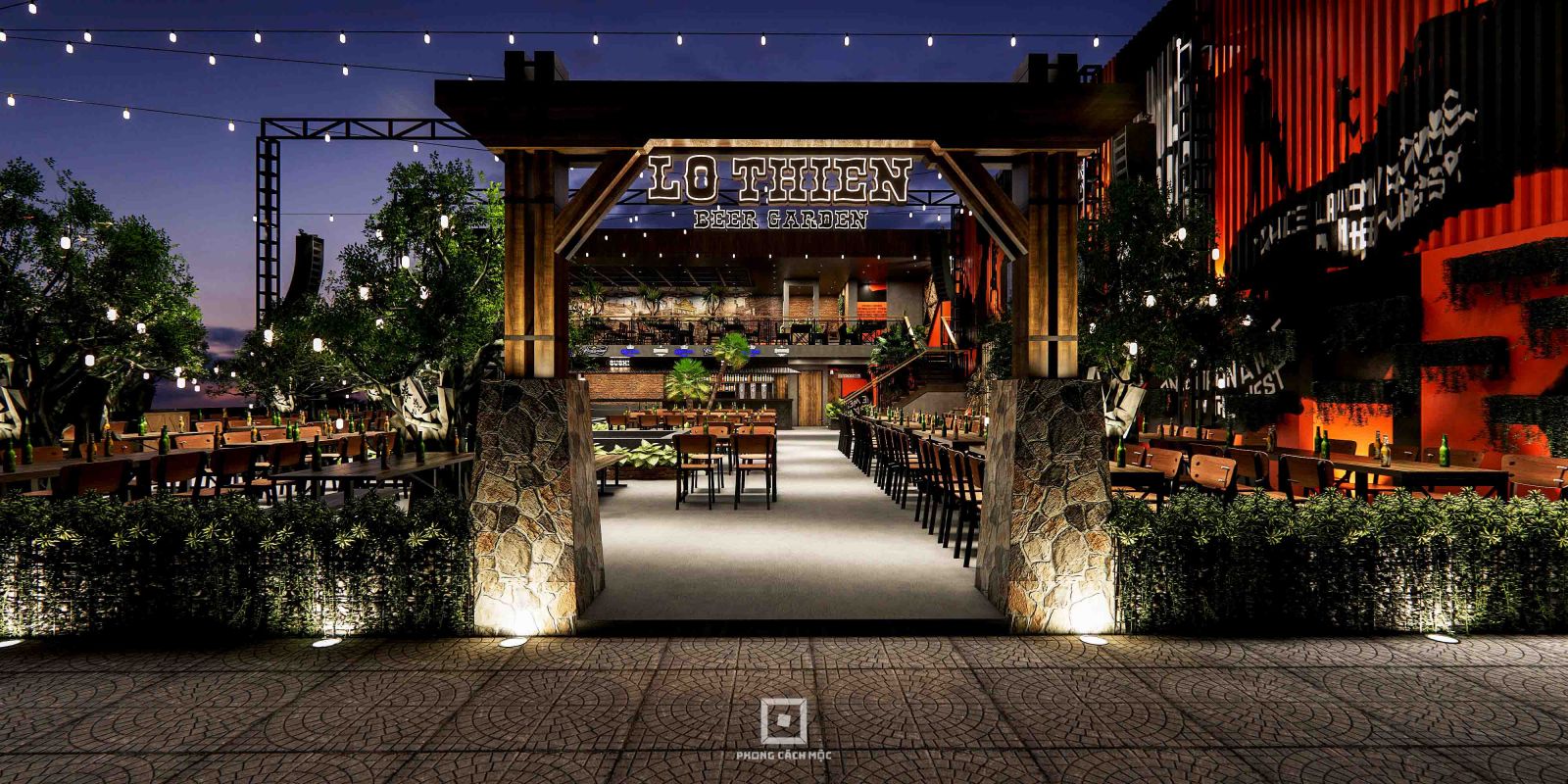thiết kế cổng ấn tượng - dự án lộ thiên beer garden