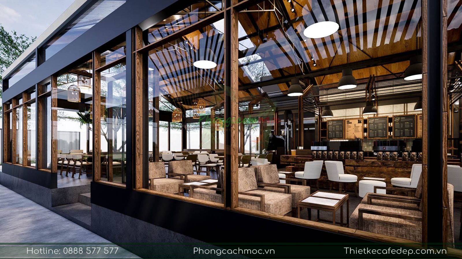 thiết kế không gian nội thất quán cafe phong cách industrial 