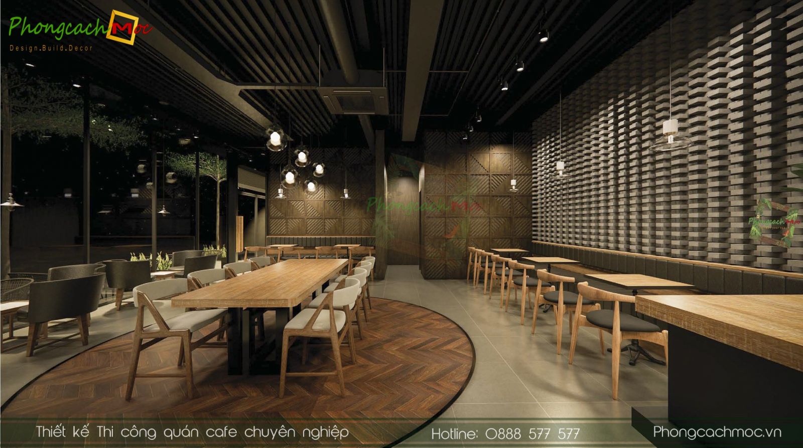 thiết kế không gian quán cà phê hiện đại