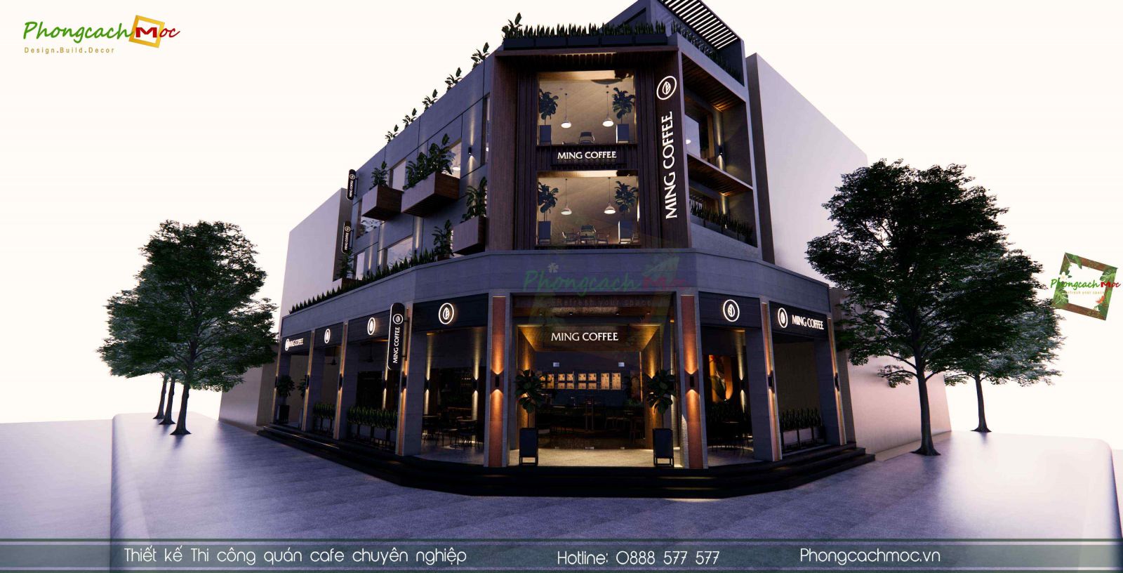 Thiết kế thi công quán cafe Ming Coffee | Phong Cách Mộc