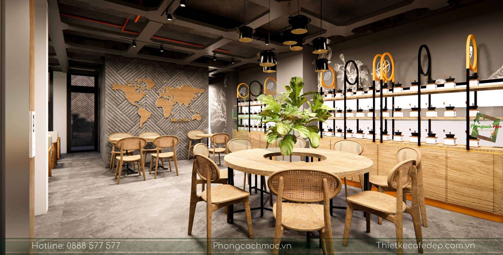 thiết kế quán cafe hiện đại - không gian nội thất quán