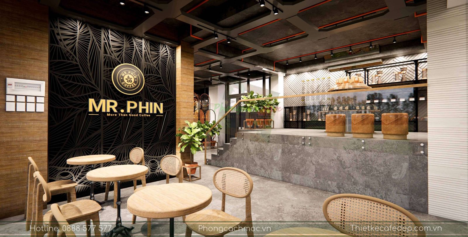 thiết kế quán cafe hiện đại mr phin coffee 
