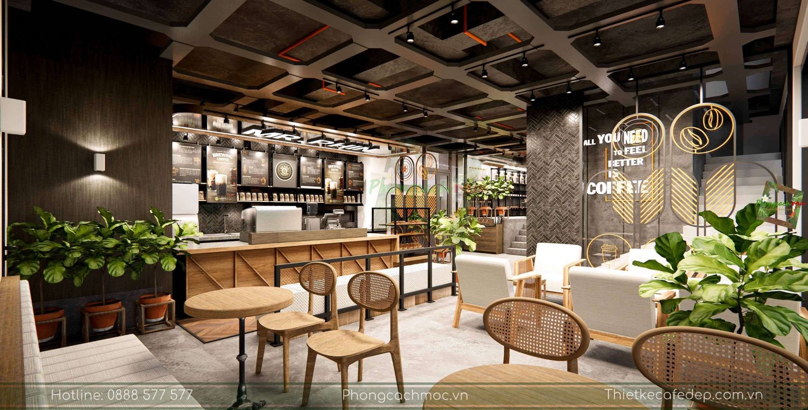 thiết kế quán cafe hiện đại - không gian nội thất quán - 4