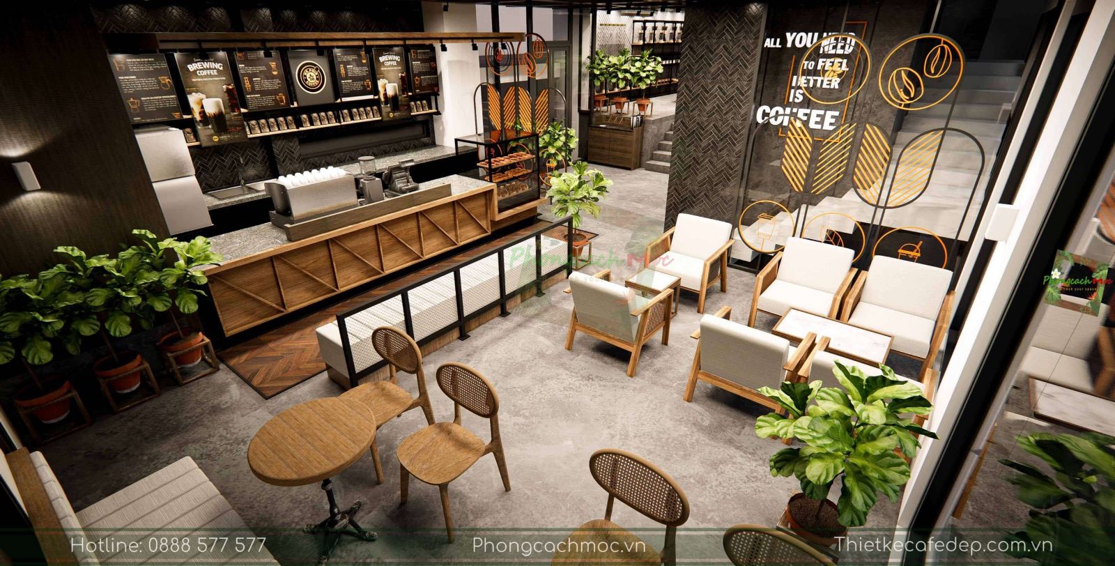 thiết kế quán cafe hiện đại - không gian nội thất quán - 6