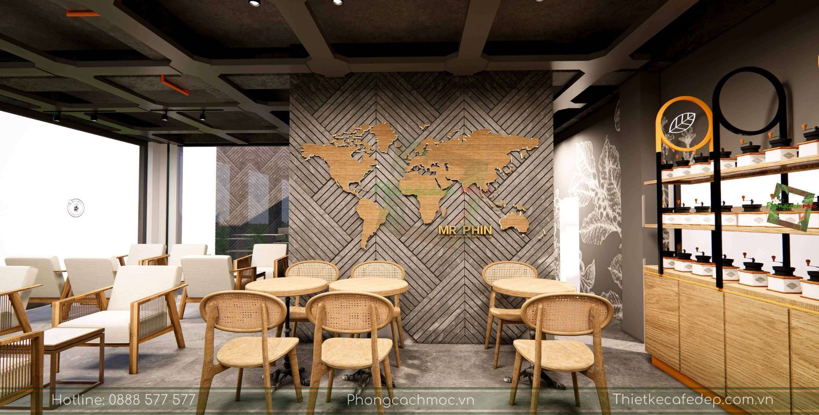 thiết kế quán cafe hiện đại - không gian nội thất quán - 2