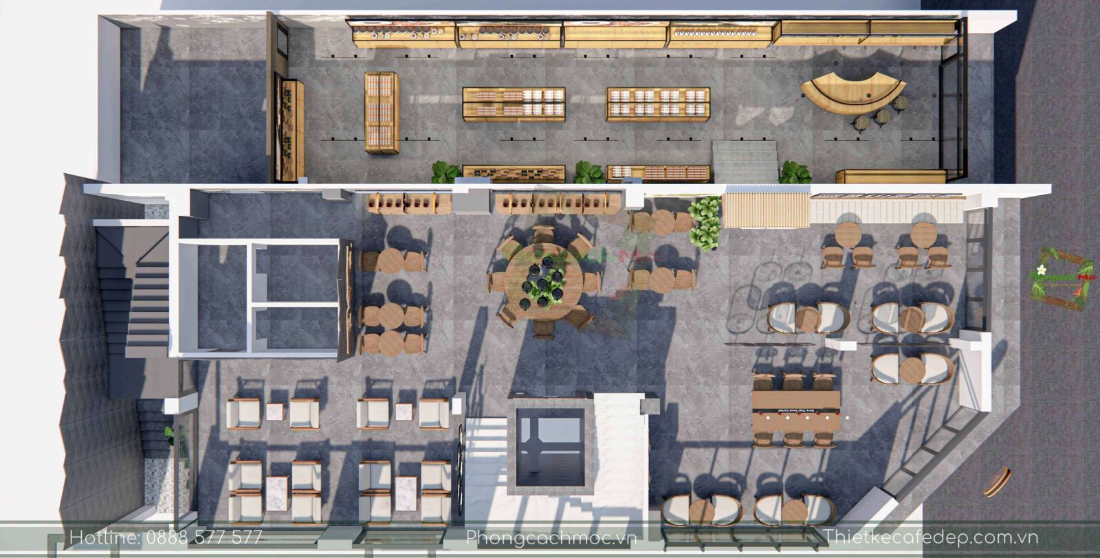 layout thiết kế quán cafe hiện đại 