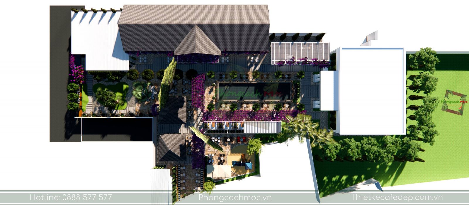 layout thiết kế 3d quán cafe tại long an