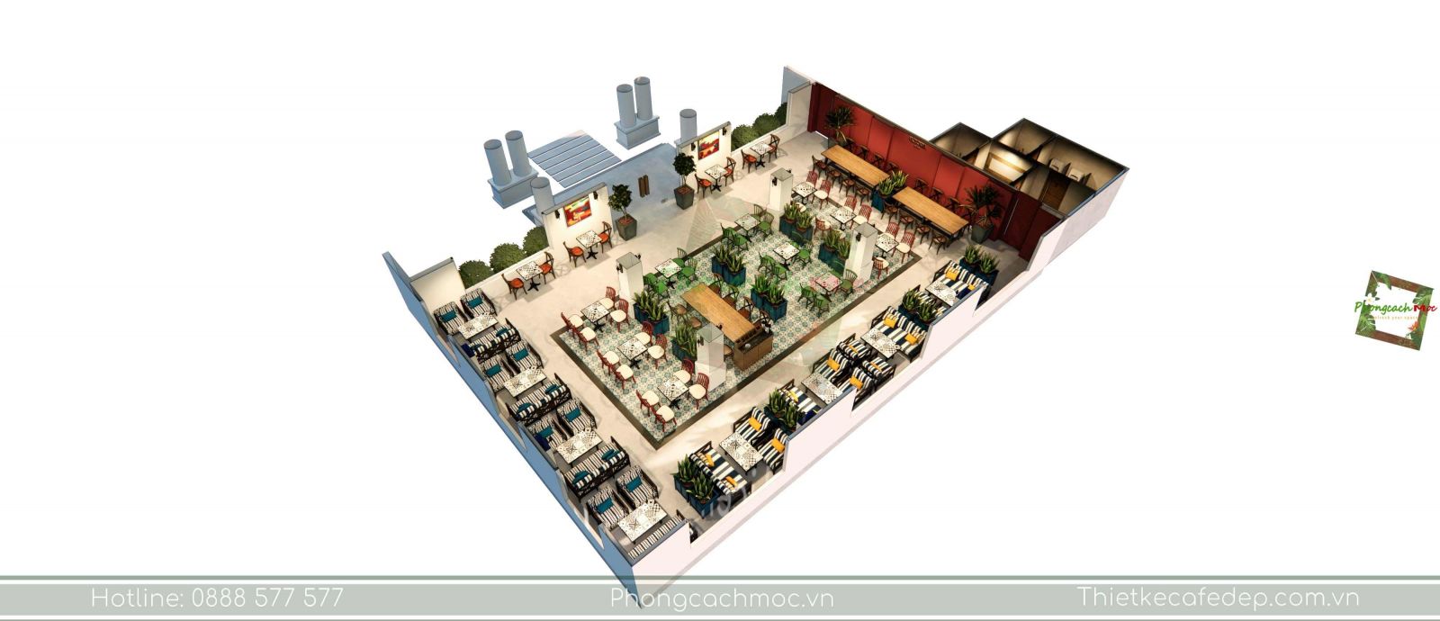 thiết kế quán cafe layout không gian phòng lạnh