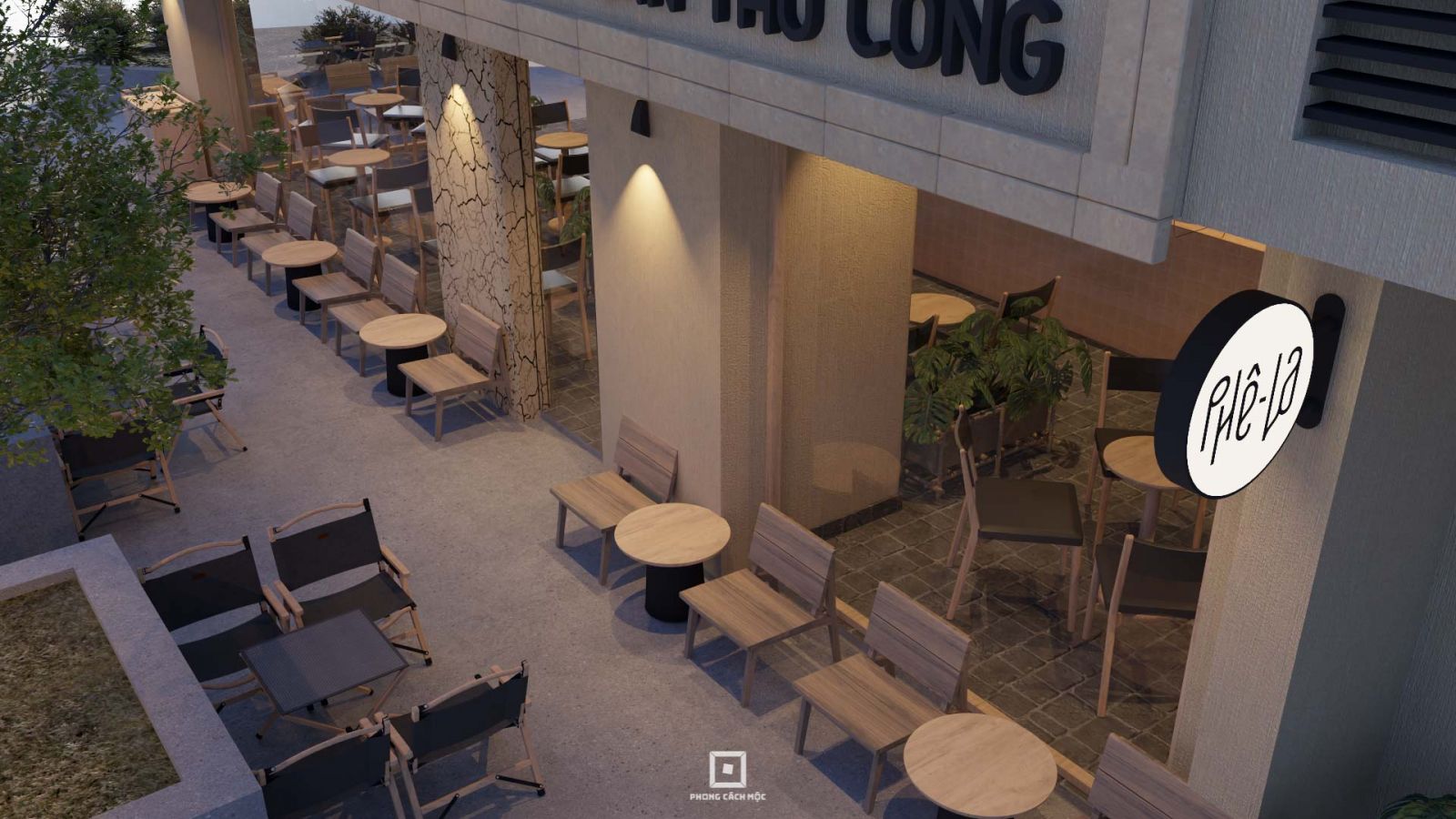 thiết kế quán cafe góc 2 mặt tiền