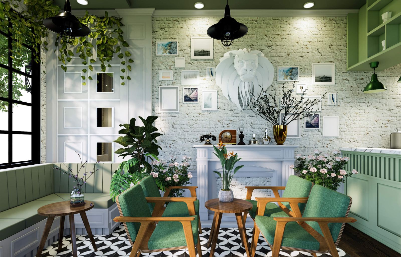 thiết kế sử dụng bàn ghế nội thất cho quán cafe chủ đề tropical